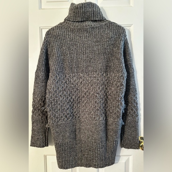 BANANA REPUBLIC Med VINTAGE Mixed Textile Wool Alpaca Chunky Fringe Turtleneck - Picture 3 of 13